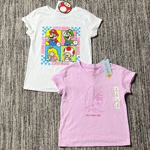 Nintendo White Super Mario T-Shirt and Cat & Jack Pink Shirt  Set Size M (8)